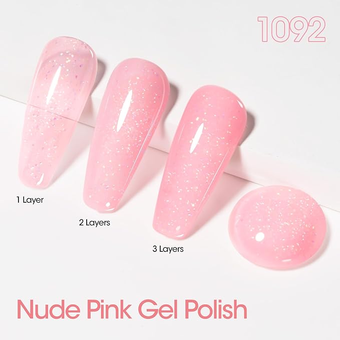 Gellen Baby Pink Gel Nail Polish, 18ml 1092 Glitter Pink Nail Gel Polish U V Light Cure Soak Off Gel for Spring Summer Dating