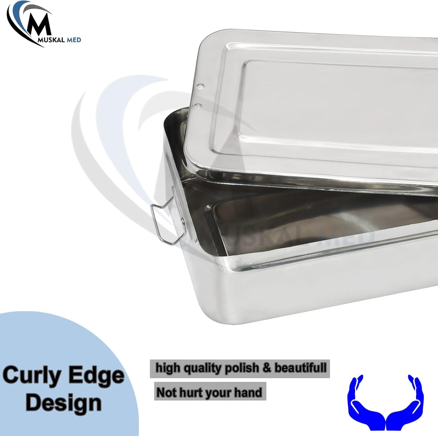15.7" x 8" x 3.75" Trays Stainless Steel Dental Instruments Tray Organizer Holder Multi-Function Storage Sterilization Plate Trays Solid Box Cover with Locks