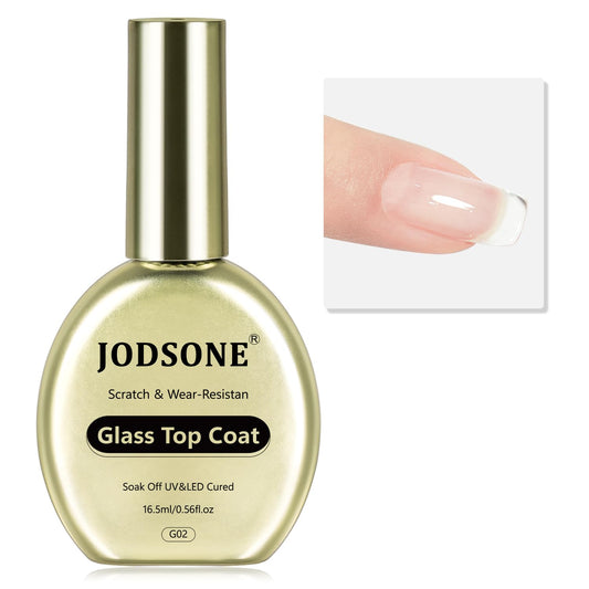 JODSONE Gel Top Coat - 16.5ml Clear Glass Top Coat Gel Nail Polish No Wipe, High Toughness, Wear-resistant and High Glass Varnish for Long Lasting,U V Light Needed