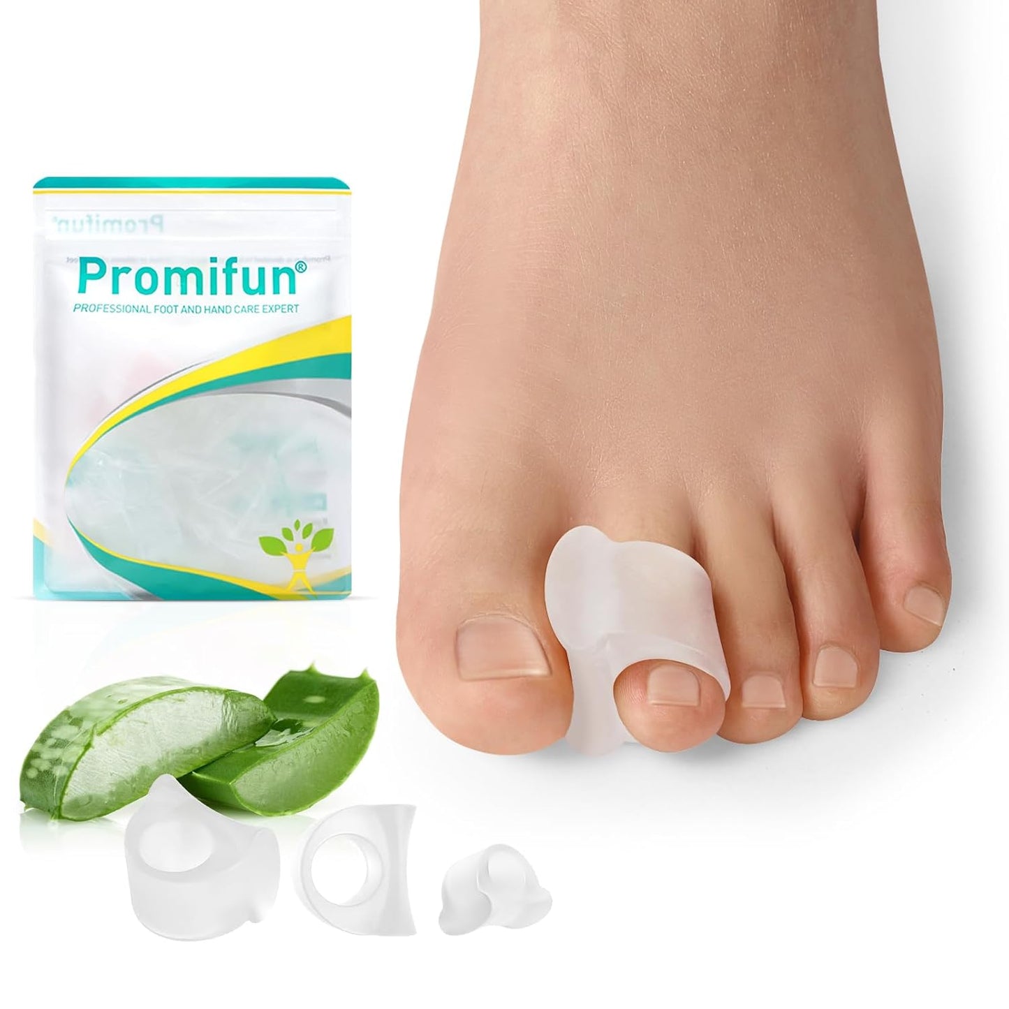 Toe Separators for Overlapping Toes - Promifun Toe Spacers with Aloe Vera Extract for Hammer Toe Straightener, Correct Toes, Big Toe Alignment, Bunion Relief (3 Size, 12 Pack, Clear)