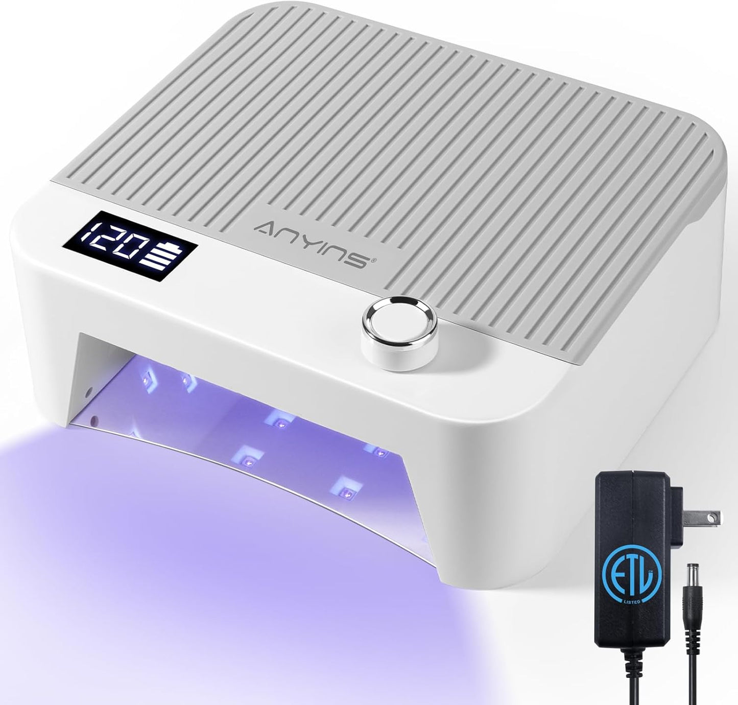 UV Nail Lamp 120W, Professional UV LED Lamp for Gel Nails Long-Lasting 30Pcs Beads Cordless Gel Nail Light, Fast Curing Nail Dryer with Knob for Home Salon DIY Grey