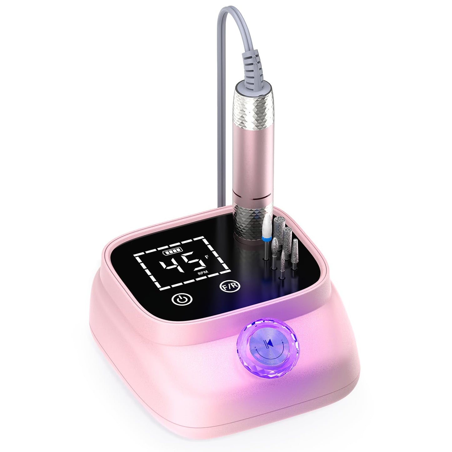 Electric Nail Drill 45000 RPM, Professional Rechargeable Nail File Kit, Nail Drill Machine, Nail Grinder, Acrylic Nail Kit for Any Manicure, Pedicure, Gel Polishing Removing, Pink