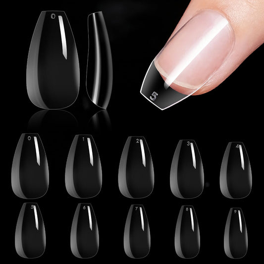 Makartt Short Coffin Nail Tips: 500pcs Clear Press on Full Cover Fake Ballerina Nails Tip Extension 10 Sizes Long Lasting Soak Off False Acrylic Kit for Home & Salon Use