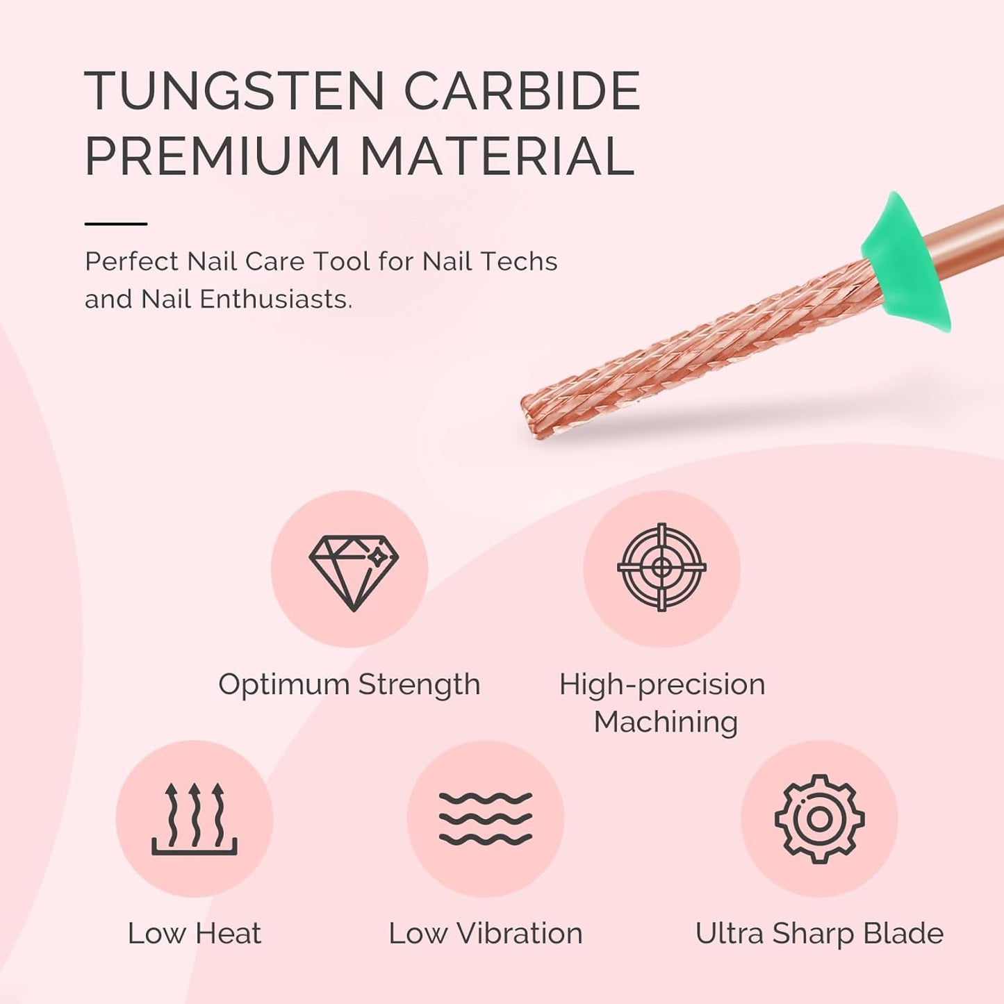 MelodySusie Super Long Mini Barrel Nail Buffer Bit, Professional Safety Carbide Nail Bit for Nail Bed File Cuticle Dead Skin Cleaning Nail Prepare, Two Way Rotate, Manicure Salon Supply, Rose Gold, C