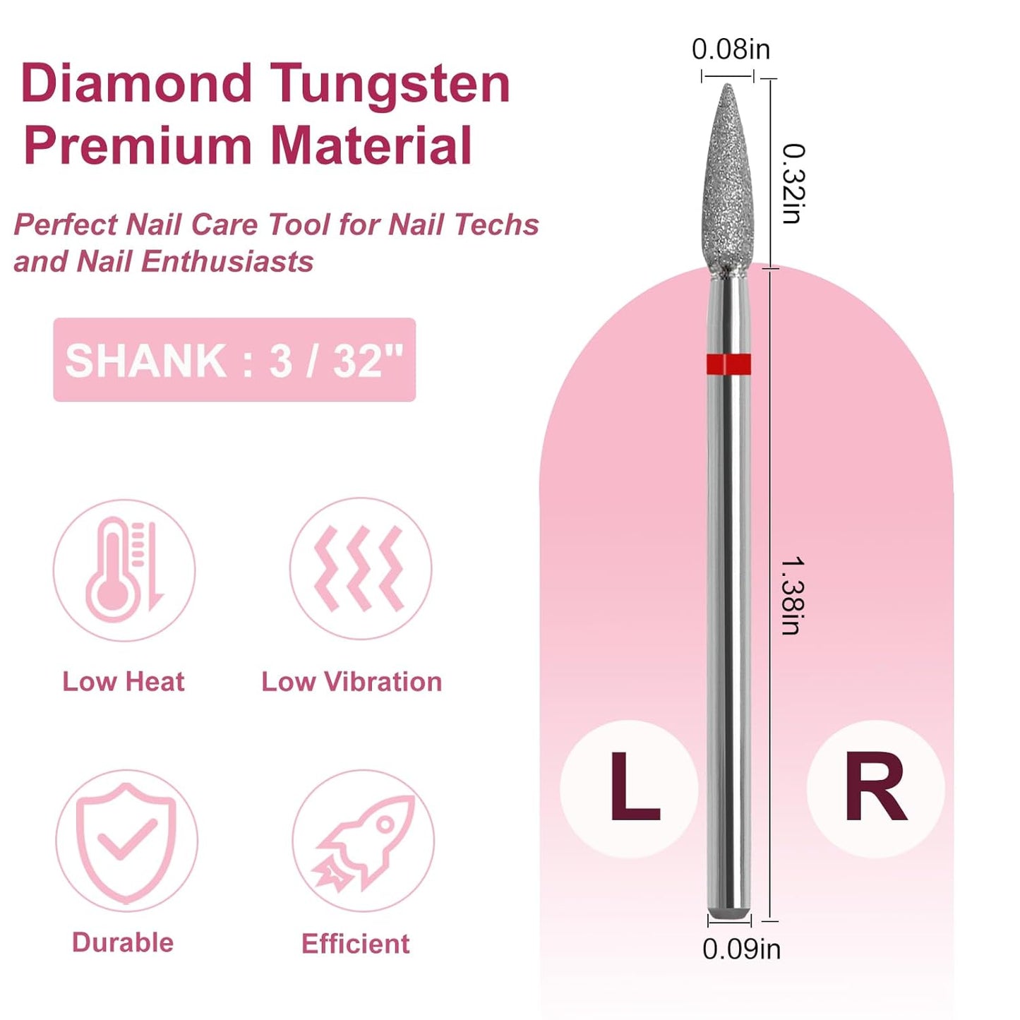 Cuticle Nail Drill Bit, 3/32'' Professional Safety Diamond Under Nail Cleaner for Cuticle Dead Skin Nail Prepare, Beginners Bits, Experienced Tech,Flame Shape (Fine)
