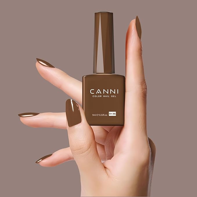 CANNI Brown Fall Gel Nail Polish, 1Pcs Chocolate Brown Gel Polish Fall Winter Color High Gloss Soak Off U V Nail Manicure Salon DIY