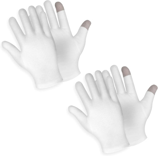 Sibba 2 Pairs Touch Screen Moisturizing Gloves White Cotton Moisturizing Gloves Overnight Bedtime Heal Eczema Sleeping Lotion Hand Spa Treatment Gloves Repair Rough Cracked Dry Chapped Hands Skin