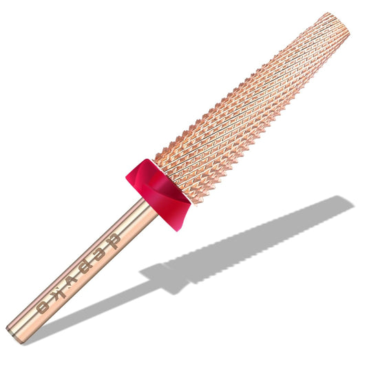 Depvko Super Long 5 in 1 Nail Drill Bits, 3/32'' Carbide Tungsten Bits, Two Way Rotate Professional Advanced Safety Bits for Nail, Fast Remove for Manicure Pedicure (Long 5in1-Rose Gold, Fine-F)