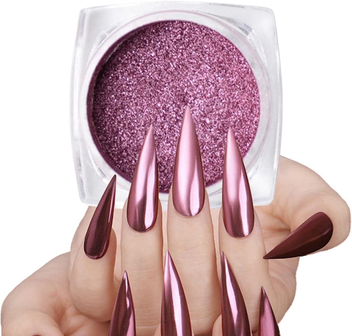 Rose Gold Chrome Nail Art Powder Mirror Effect Metallic Glitter Reflective Pigment Dust Decoration for DIY Manicure Gel Polish Nail Art 1g/Bottle