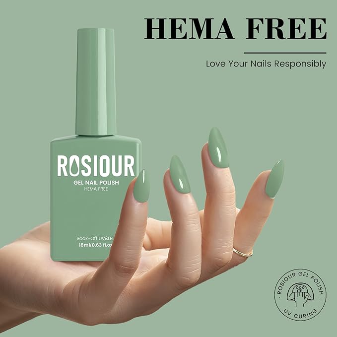18ML HEMA-Free Gel Nail Polish, Grass Green Gel Polish Sage Green for Women Gift, Same Color Same Bottle Soak Off U V Gel Polish, Long-Lasting Professional Gel for Nail Manicure Salon DIY
