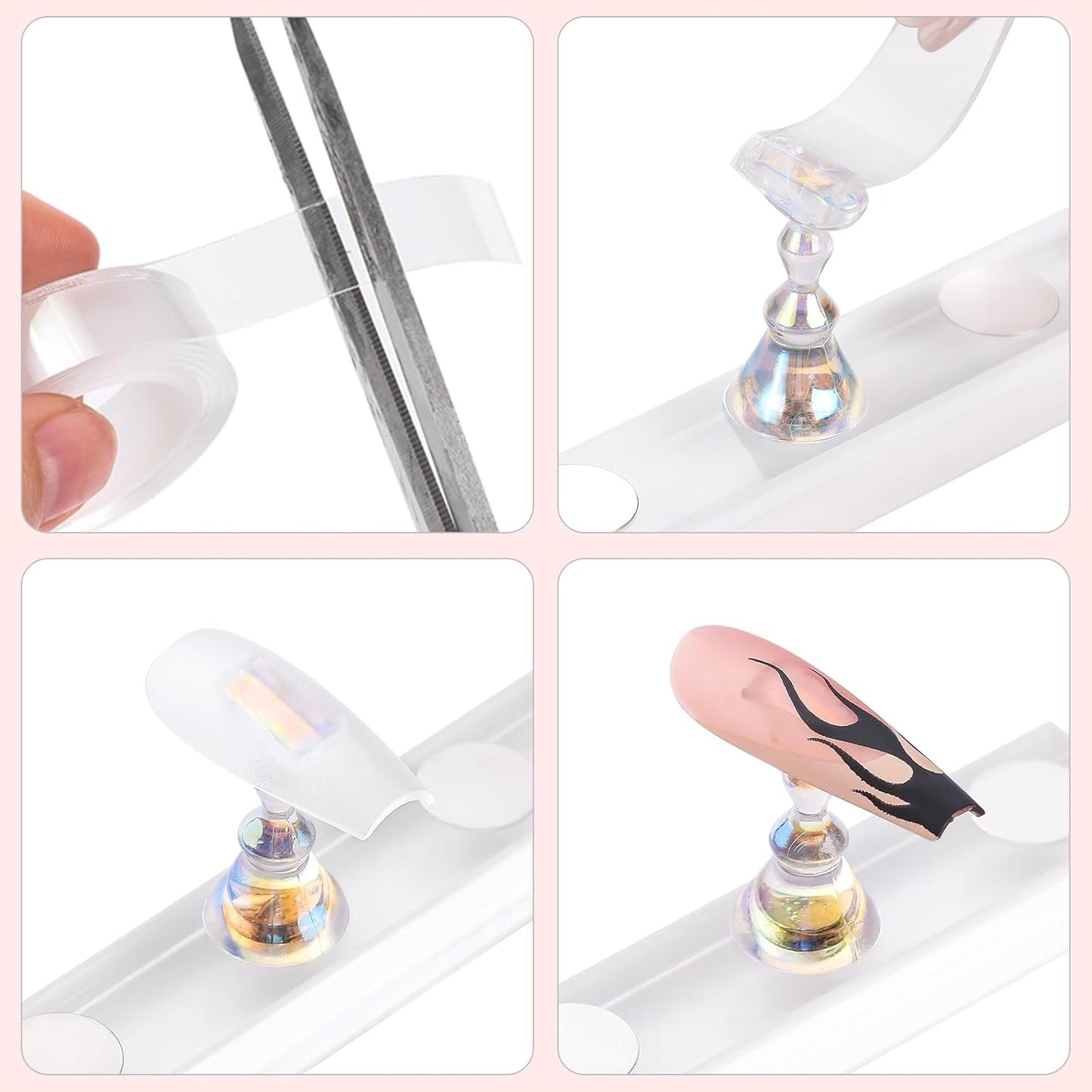Etercycle Nail Stand for Press On Acrylic Nails Art Display Stand Nail Holder for Painting Magnetic Nails Stand with Double-sided Tape for Home DIY Salon Supplie (Clear)