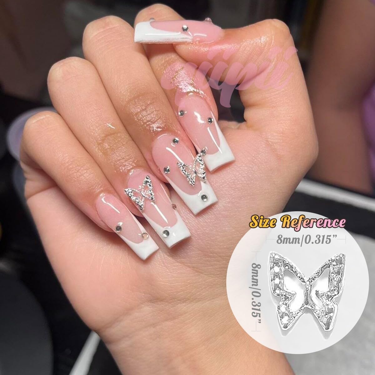 180pcs Silver 3D Butterfly Nails Charms Bulk for Acrylic Nails Art Jewels Decor Supplies