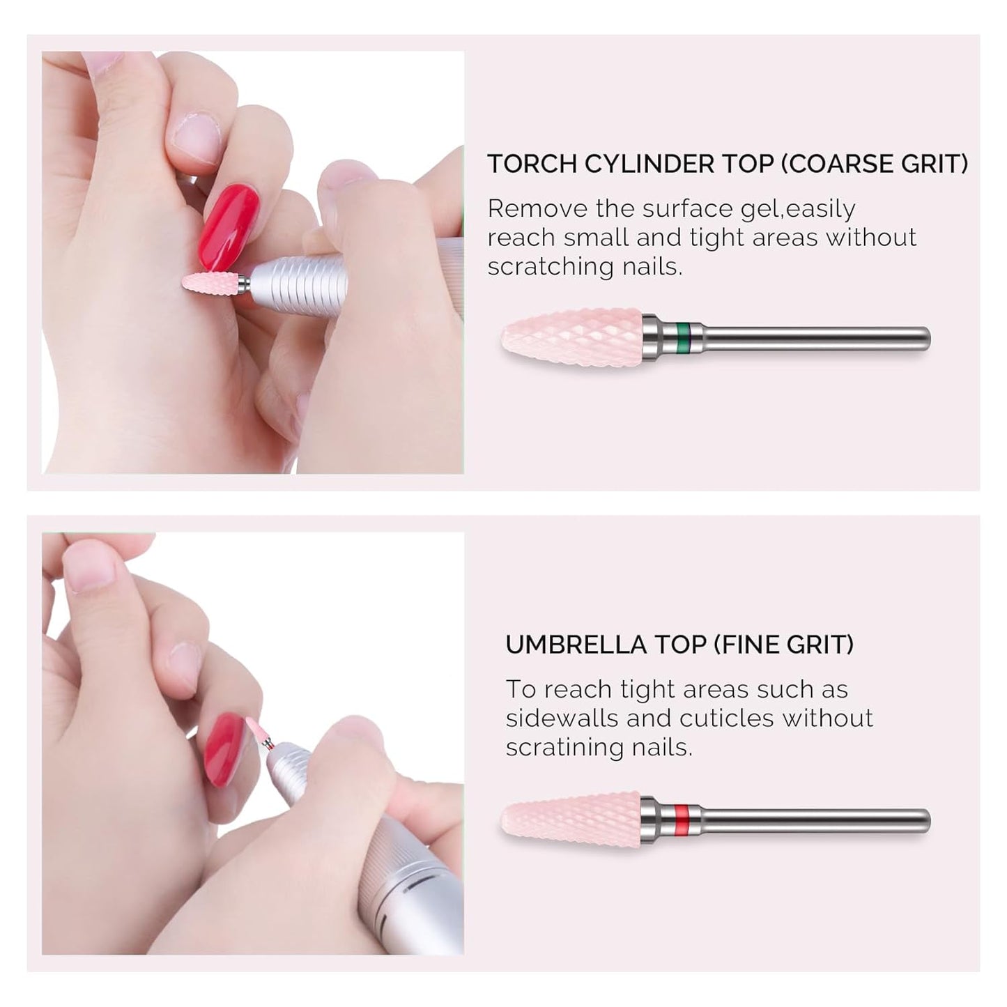 MelodySusie Ceramic Nail Drill Bits Set, 3/32'' (2.35mm) Professional Acrylic Nail File Drill Bit for Manicure Pedicure Cuticle Gel Nail Polishing, 5Pcs, Pink