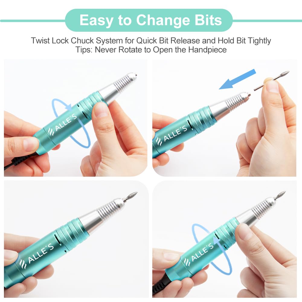 Professional Nail Drill Machine 30000 RPM Efile Electric Nail Filer Kit for Finger Toe Nails, Acrylic Gel Dip Nails, Manicure Pedicure Drill with 6Pcs Bits and 106Pcs Sanding Bands, Green