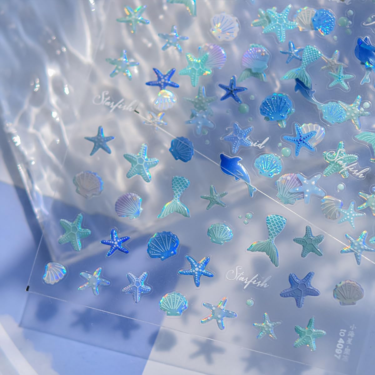 Summer Nail Art Stickers 5D Embossed Shell Starfish Nail Stickers Cute Dolphin Mermaid Nails Art Design Ocean Sea Theme Nail Decals Self Adhesive Nails Supplies for Women Manicure Decoration
