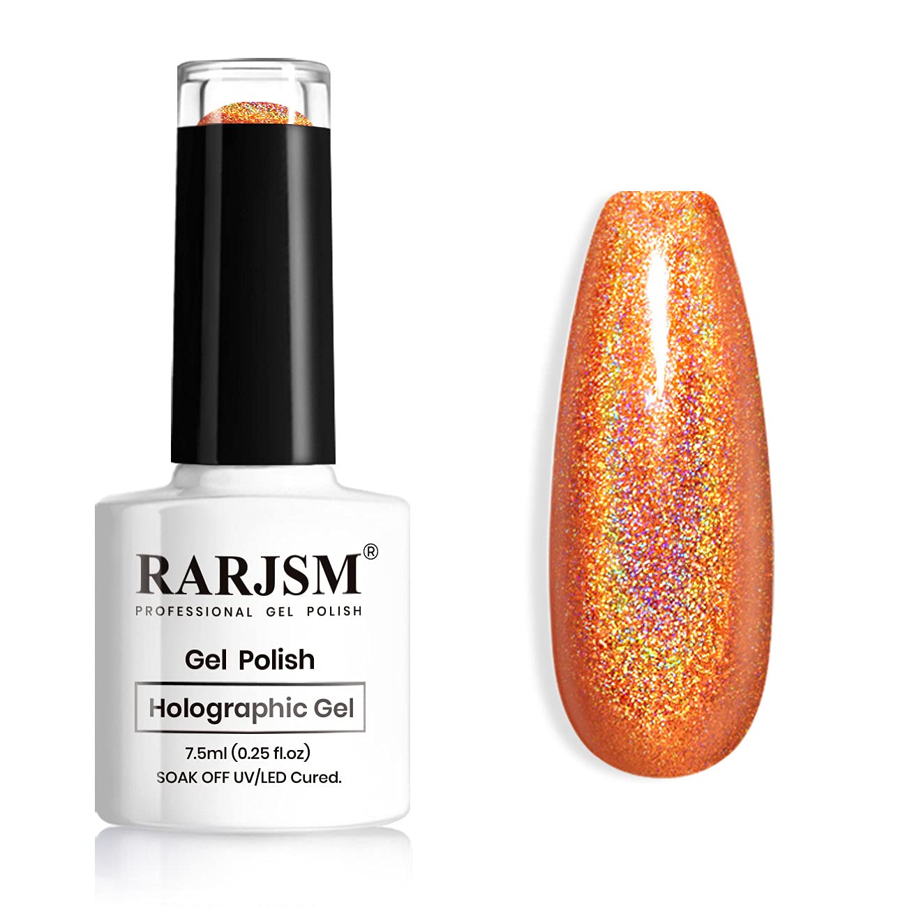RARJSM Holographic Nail Polish Classic Orange Gel Polish Soak off Nail Gel Ideal for Nail Salon DIY at Home Curing Required