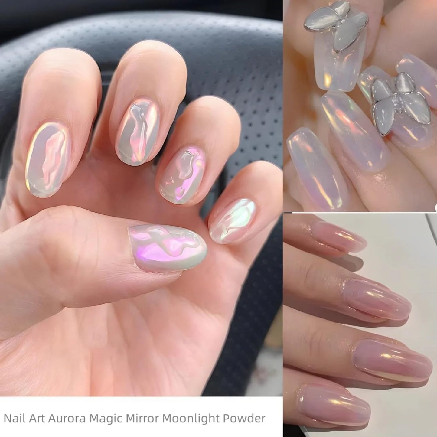 6 Colors White Pearl Chrome Nail Powder Mirror Effect Aurora Magic White Pearlescent Chrome Powder for Gel Nails, Iridescent Nail Powder Glitter for Nail Art Decoration