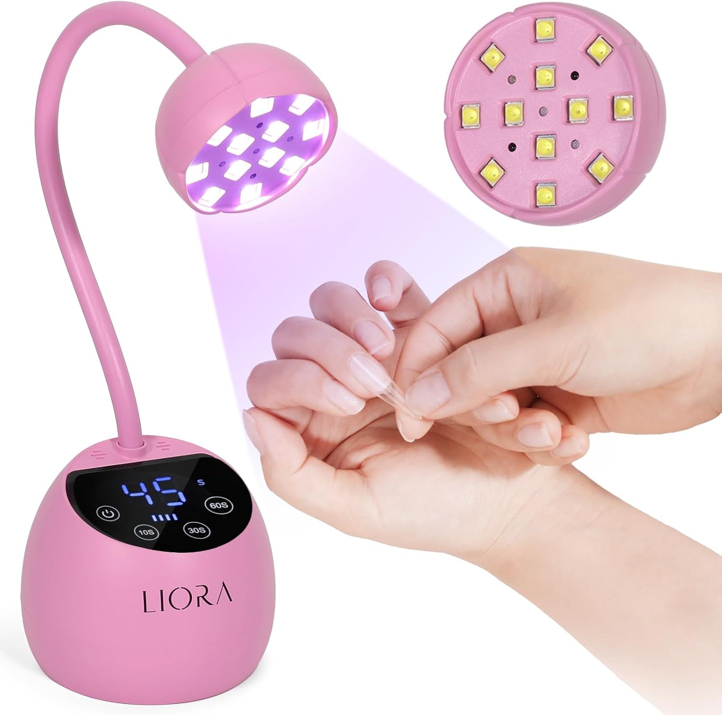 LIORA UV LED Nail Lamp - Gooseneck UV Light for Gel Nails, Cordless USB Rechargeable Flash Curing Ligth with 4 Timers & Auto Sensor, Nail Dryer Gel Polish Light for Salon Home DIY