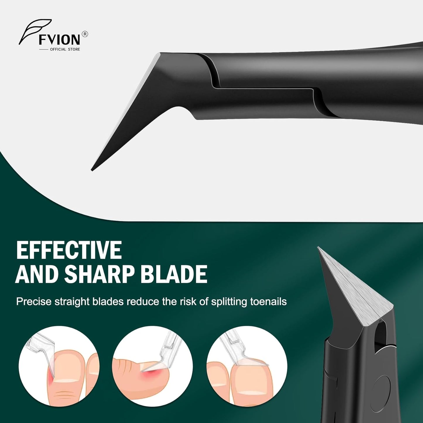 FVION Straight Blade Toenail Clippers, Comfort Handle Ingrown Toe Nail Clippers for Thick Nails for Seniors, Finger Nail Clippers for Adult (Black)
