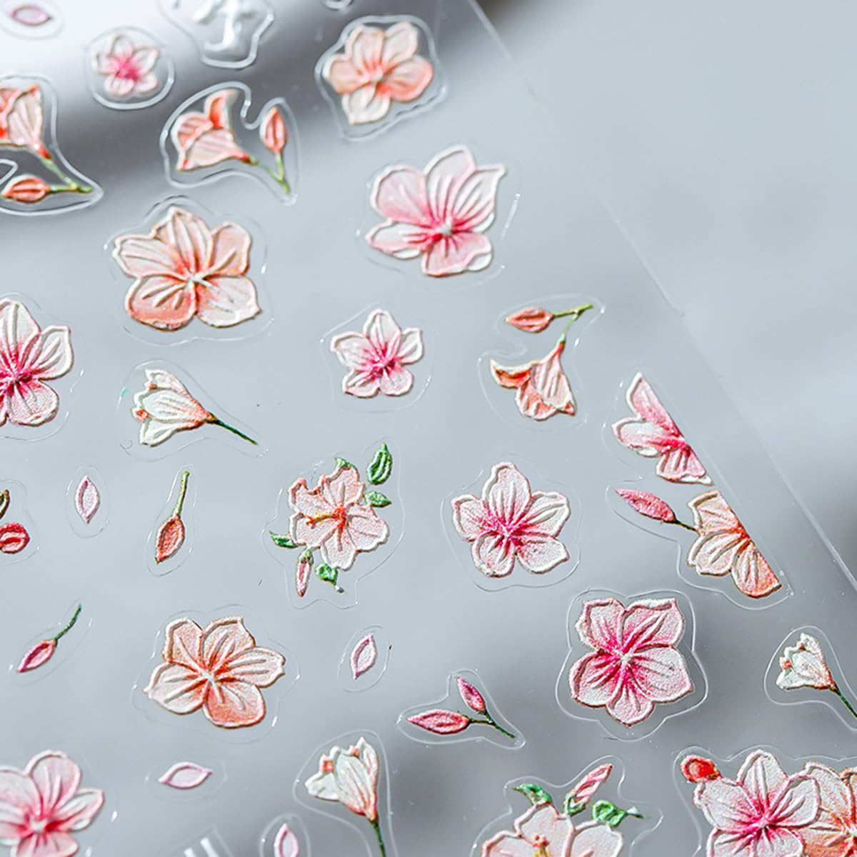 Flower Nail Art Stickers Decals Peach Flowers Nail Stickers 1PCS Pink Blossom Floral Leaf Spring Nails Design 5D Embossed Nail Decals Self-Adhesive Flower Stickers for Nails Women Manicure Decorations