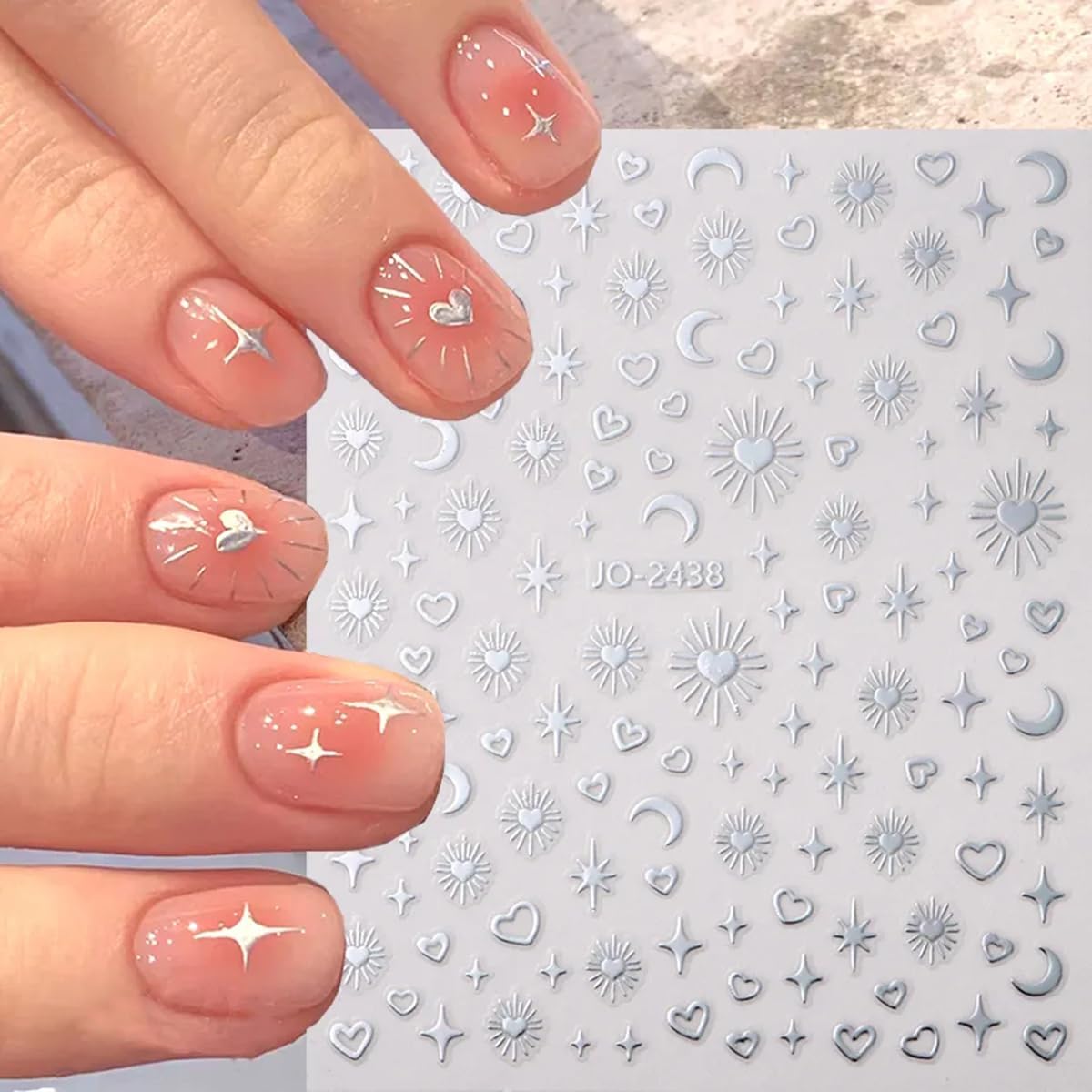 Star Nail Stickers 6 Sheets Gold Silver Nail Decals Sun Star Moon Nails Design Supplies Self-Adhesive 3D Nail Art Stickers for Women DIY Manicure Tips Decorations