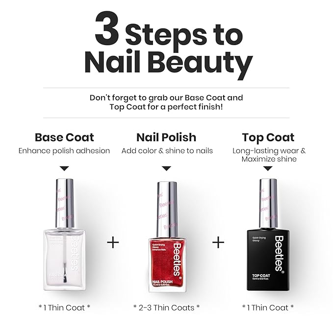 Beetles Fall Nail Polish Set - Glamour Era 6 Colors Quick Dry Glitter Burgundy Red Gold Green Yellow High-Gloss Long-Lasting Nail Polish for DIY At-Home Manicure Christmas Gift for Women
