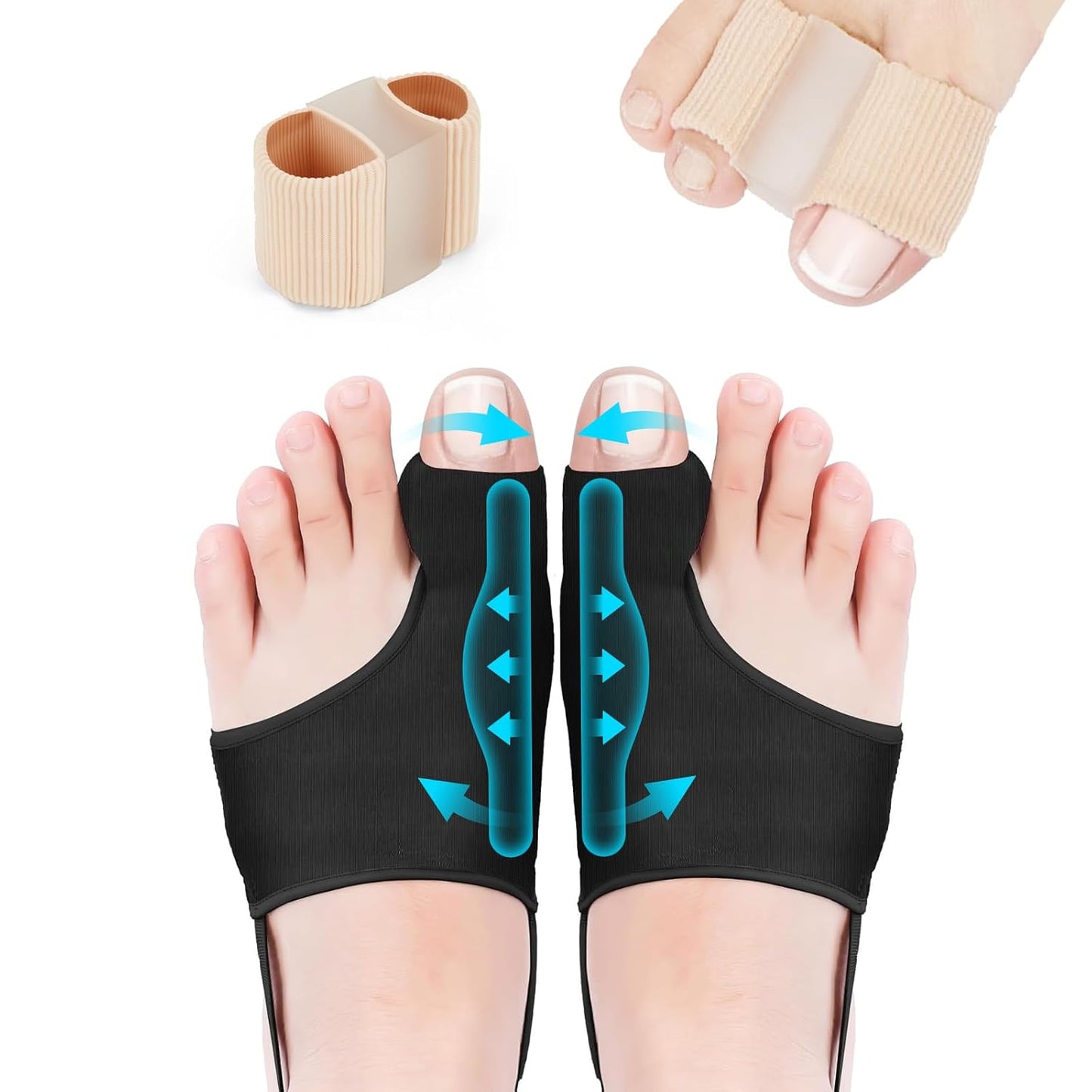 2 Pcs Bunion Corrector with 2 Pcs Gel Bunion Toe Separators, Big Toe Straightener for Relief, Comfortable & Breathable for Day/Night