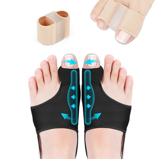2 Pcs Bunion Corrector with 2 Pcs Gel Bunion Toe Separators, Big Toe Straightener for Relief, Comfortable & Breathable for Day/Night