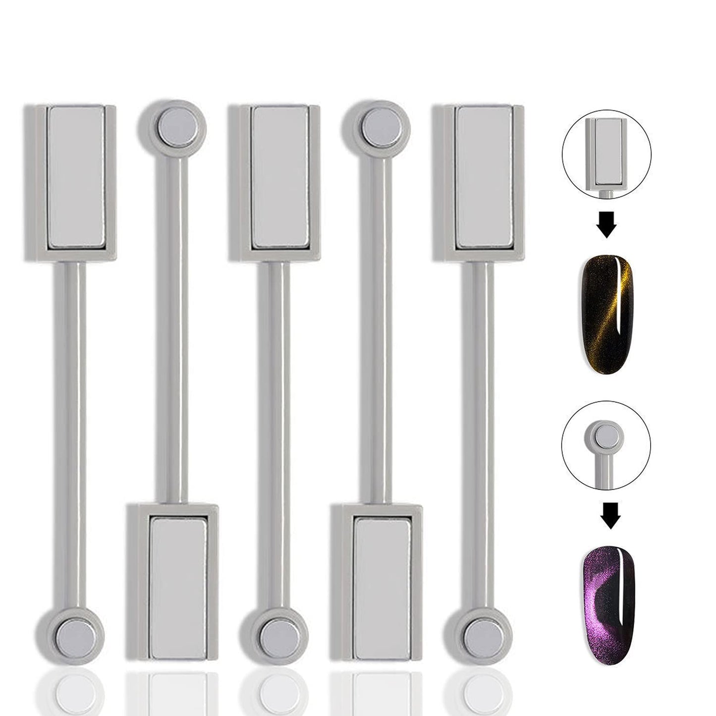 JERCLITY 5 Pieces Nail Magnet Stick Cat Eye Magnet Tool Double-Headed Nail Art Magnet Stick Set Magnet Wand Strong Magnet Stick for Home DIY, Salon, Studio