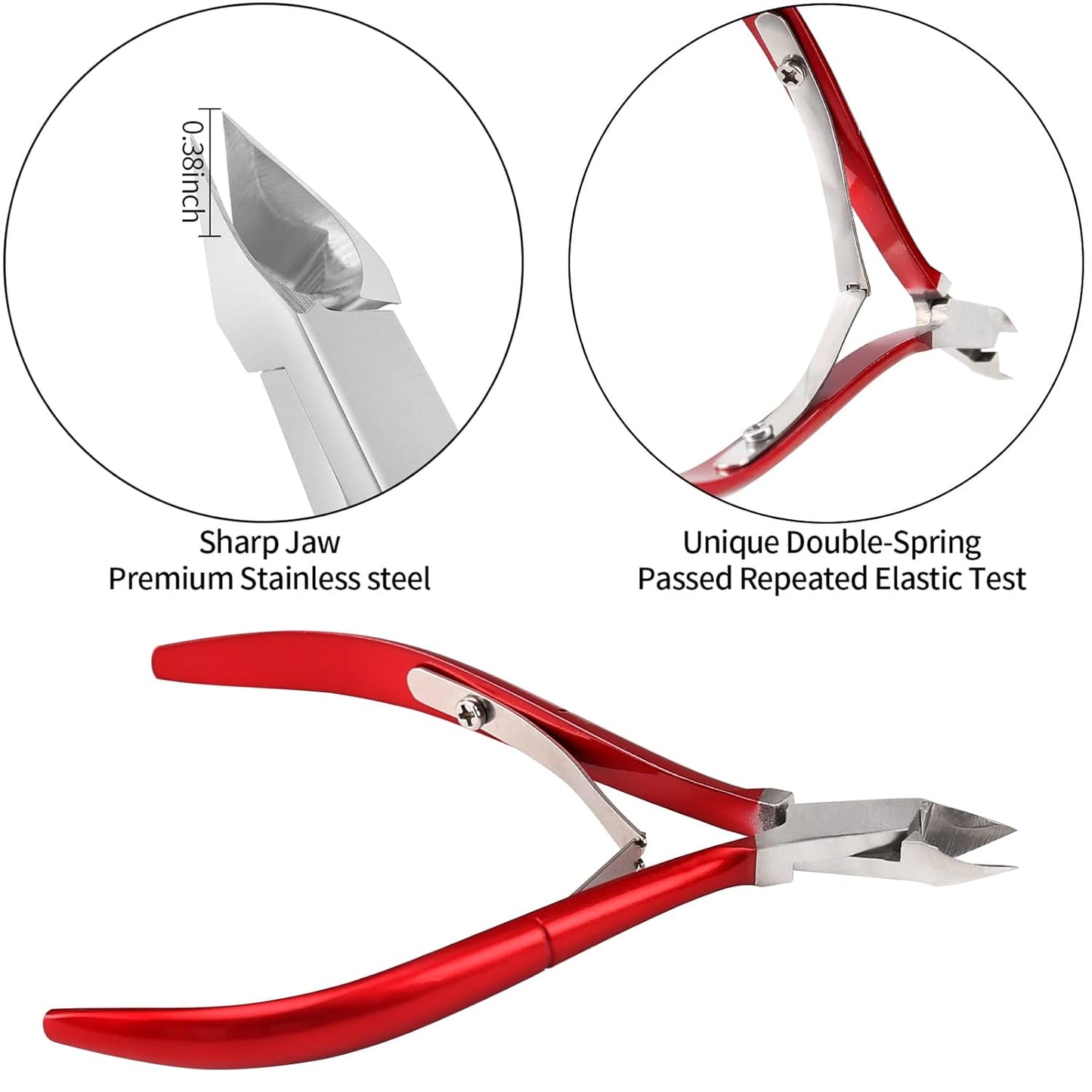 Cuticle Trimmer with Cuticle Pusher and Cutter-YINYIN Cuticle Nipper Professional Stainless Steel Cuticle Clippers Durable Pedicure Manicure Tools for Fingernails and Toenails(Red)