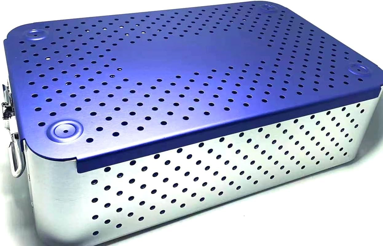Chaoyue Medical Aluminium Alloy Rectangular Sterilization Tray with Silicone Mat, 460mm*310mm*130mm, Blue, Medical Tray, Science Lab Trays