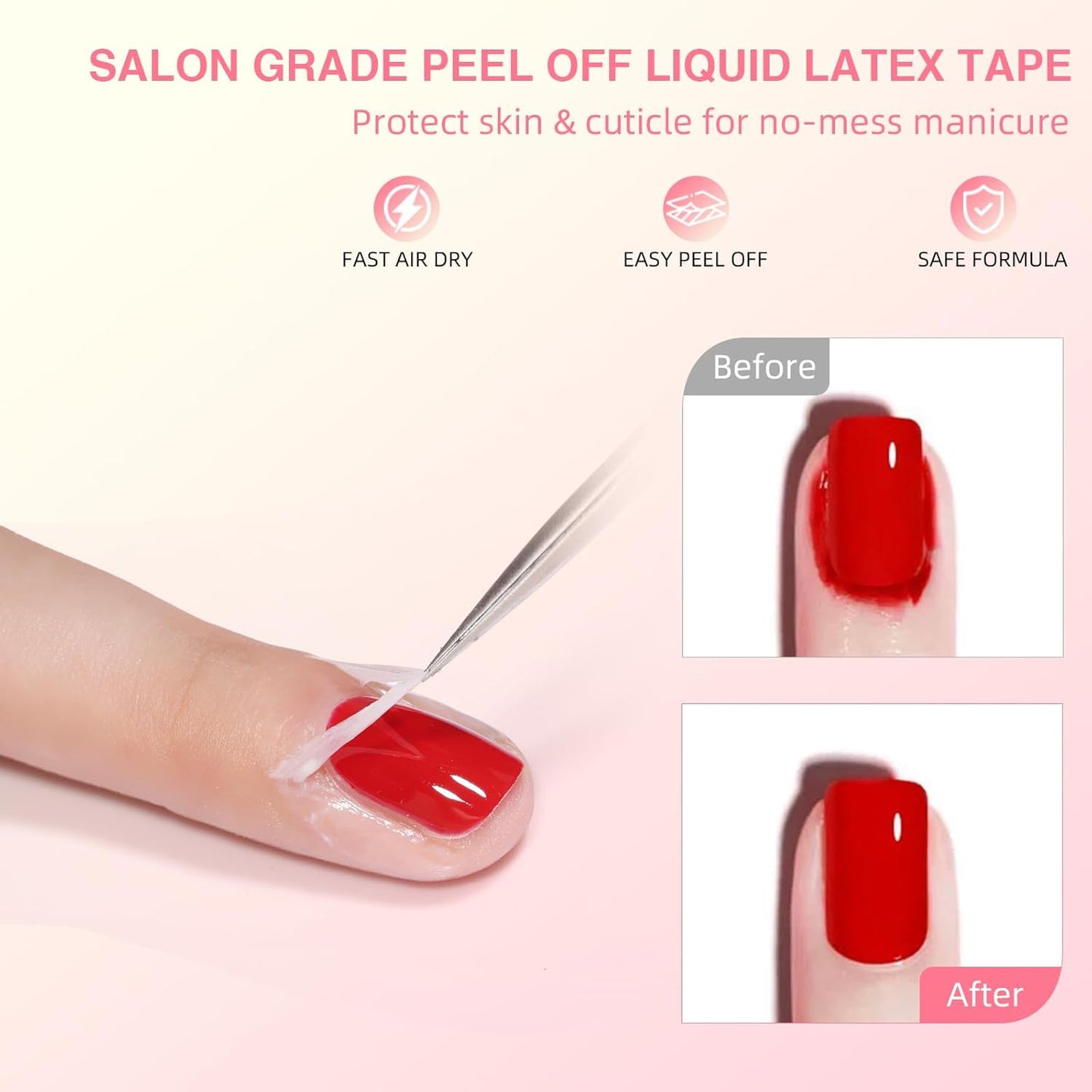 Gel Polish Remover Kit for Nails, 15ml Gel Polish Remover with 15ml Liquid Peel off Latex Tape, Fast Removal in 3-5 Minutes, No Soaking Or Wrapping, Peel Off Barrier Protector