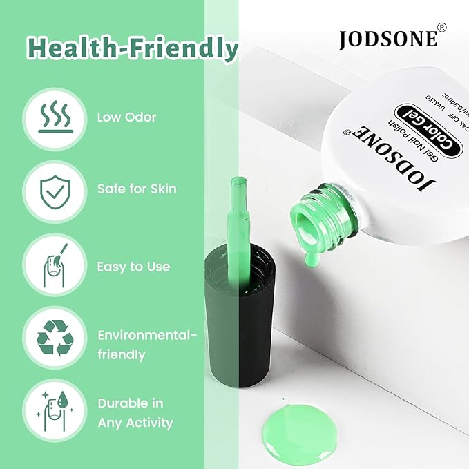 JODSONE Mint Green Gel Nail Polish 10ml Soak Off Nail Polish Light Green Nail Color Salon Quality Long-Lasting, Vegan & Cruelty-Free Beginner-Friendly Need U V Lamp Curing