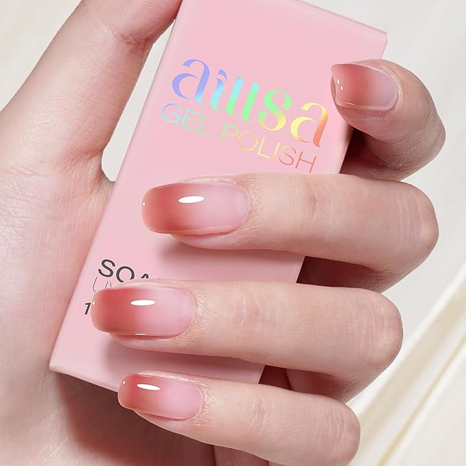 AILLSA Nude Gel Polish Twilight Red Jelly Gel Nail Polish Raspberry Color Translucent Gel Polish Long Lasting Sheer Wine Neutral Nails Soak Off U V Gel for Nail Art at Home Valentine Gift 0.51 Fl Oz