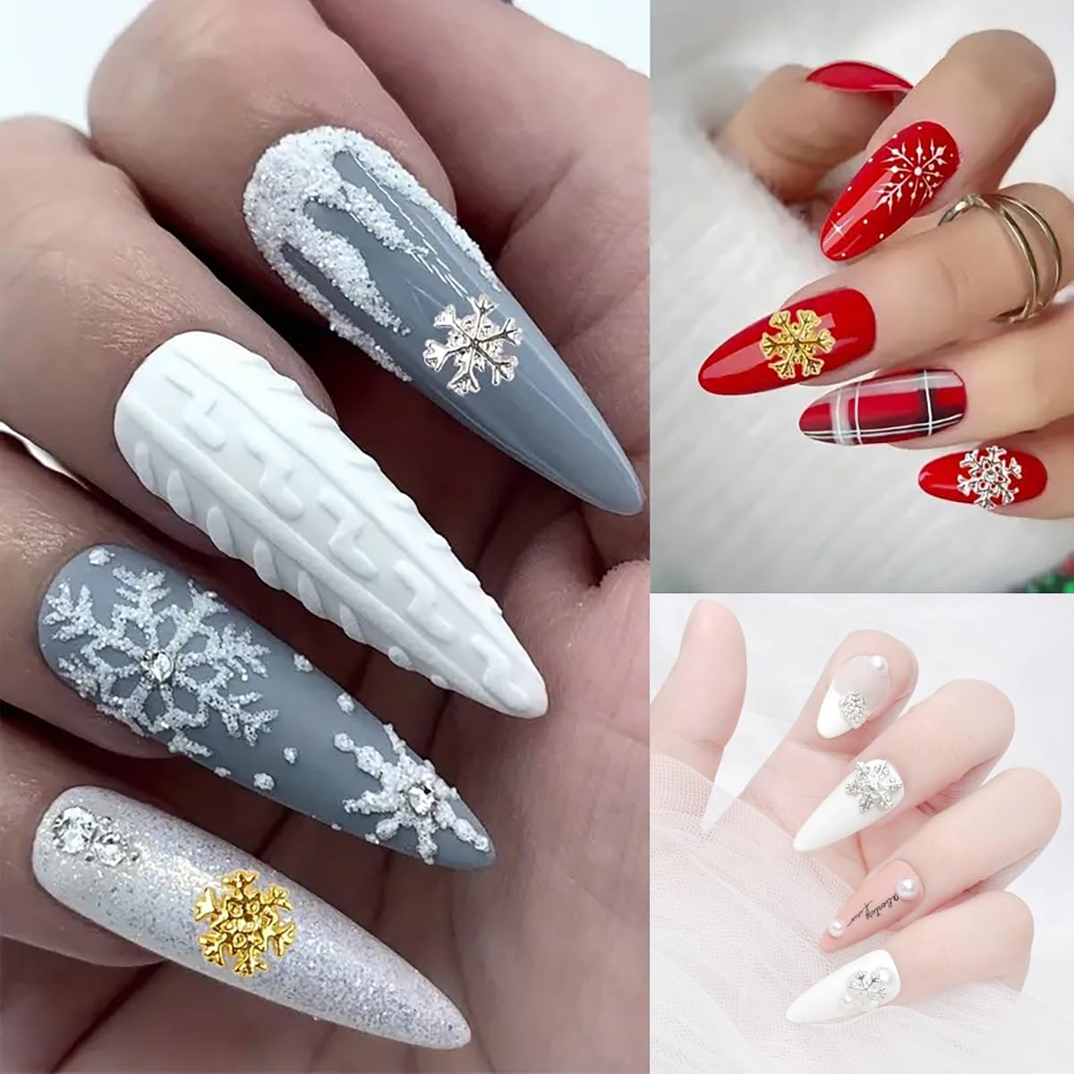 Christmas Nail Charms Supply 20pcs Gold Silver Mix Snowflake Art Charms With Diamond Design Winter Xmas Snowflakes Jewelry for Women Girls DIY Manicure Tips Christmas Nails Decoration