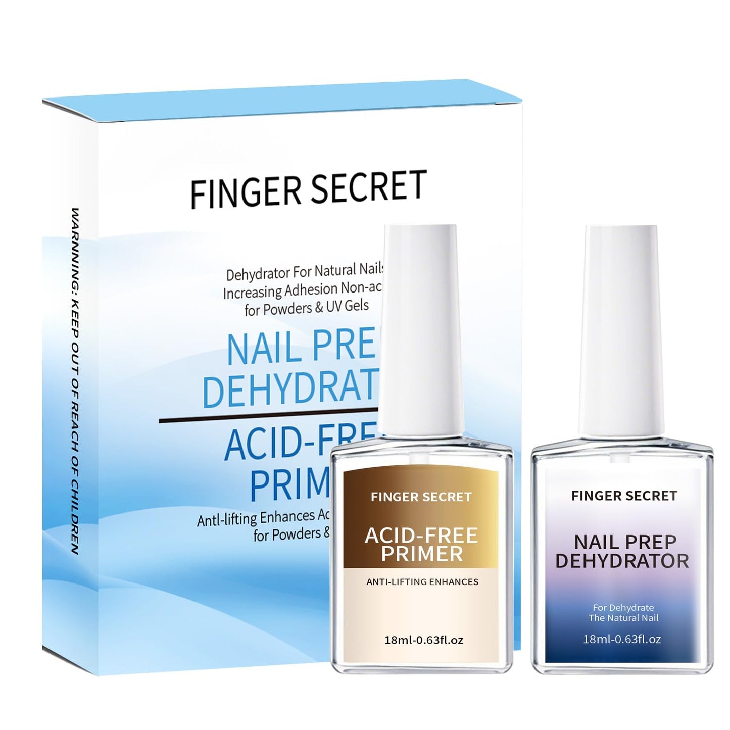 Acid-Free Primer and Nail Prep Dehydrator for Poly Gel Nail Kit Acrylic Nails Fast Dry Prep Kit for Design Art in Salon or Home Use 18ml