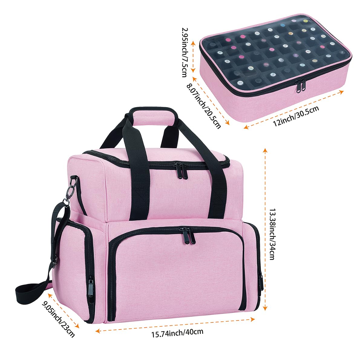 Nail Polish Organizer Holds 80 Bottles & Nail Art Lamp, Portable Large Capacity Storage with 2 Removable Storage Bags Store Nail Art Tools, Suitable for Manicurists and Manicure Enthusiasts(Pink)