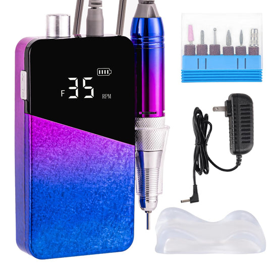 Electric Nail Drill Machine 35000RPM Professional Portable Nail File Cordless Rechargeable Nail Efile for Acrylic Gel Nails Manicure Pedicure Polishing Shape Tools for Salon Home Use Nail Drill(Blue)