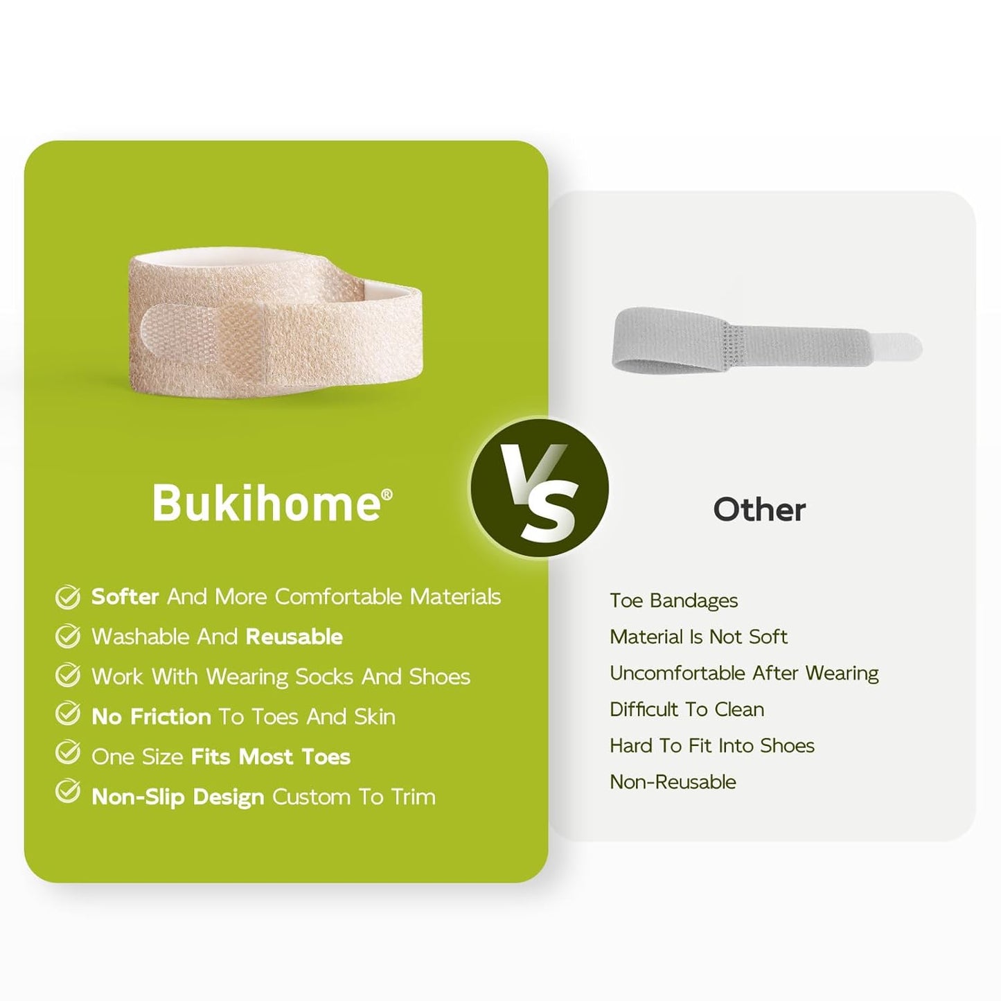 Bukihome Hammertoe Corrector - 10 Pack Toe Straighteners - Broken Toe Wraps - Realign Bent, Curled, Crooked, Claw, Hammer Toes - Toe Corrector Splints for Men and Women (Large, Beige)