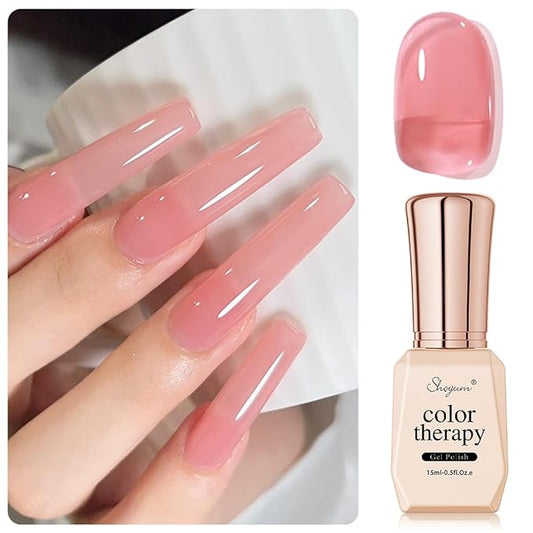 Jelly Nude Gel Nail Polish, 15ml Sheer Pink Translucent Soak Off Gel Polish, UV Light Cure for Nail Art DIY X07