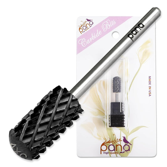 PANA Smooth Top Large Barrel 3/32" Shank Size - (DLC Black, 4X Coarse Grit) - Fast remove Acrylic or Hard Gel Nail Drill Bit for Manicure Pedicure Salon Professional or Beginner