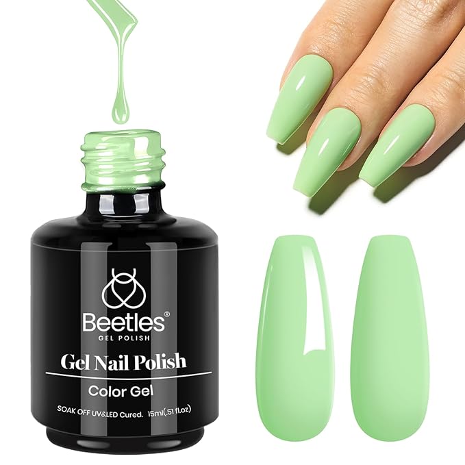 Beetles Sprout Green Gel Polish - 15ml Lime Green Soak Off Gel Nail Polish Nail Art Manicure Salon DIY Nail Uv Lamp Ombre Gel Nail Design Decoration at Home Gift for Women Girls
