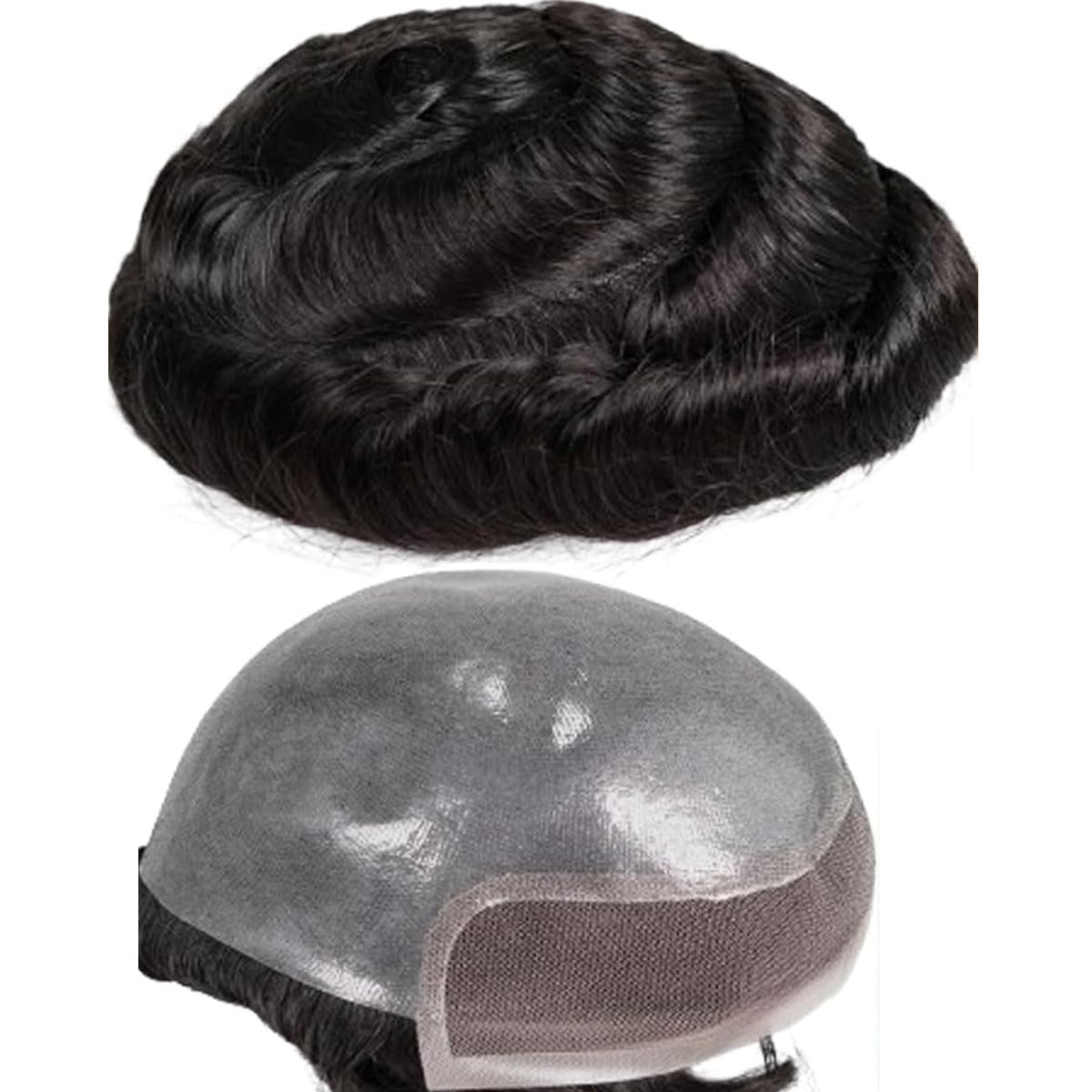 Human Hair Toupee for Men 10x8 Inch,European Human Hair Lace Front Natural Hairline Hair Pieces with 0.06mm Thin Skin PU V-looped Men's Hair Replacement System (#1 Jet Black Color,100% human hair)