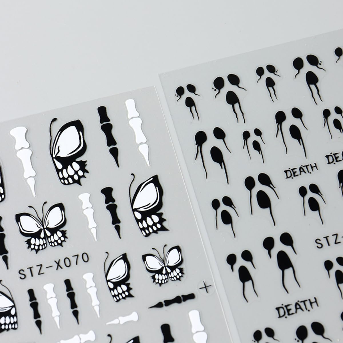 Halloween Nail Art Stickers 3D Self-Adhesive Halloween Nail Decals Nail Art Supplies 6PCS Black White Butterfly Wing Bone Ghost Face Glitter Spider Manicure Stickers for Women DIY Nail Decorations