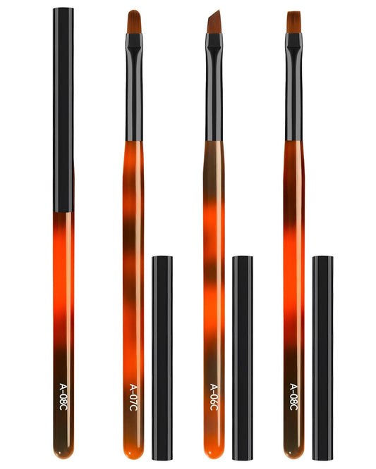 3PCS Nail Art Clean Up Brushes, Round/Angled/flat Acetone Resistant Gel Nail Polish Remover Brush, Nail Brushes for Tidying Up Polish Mishaps on Cuticles, and Nail Art Designs（Orange Black）