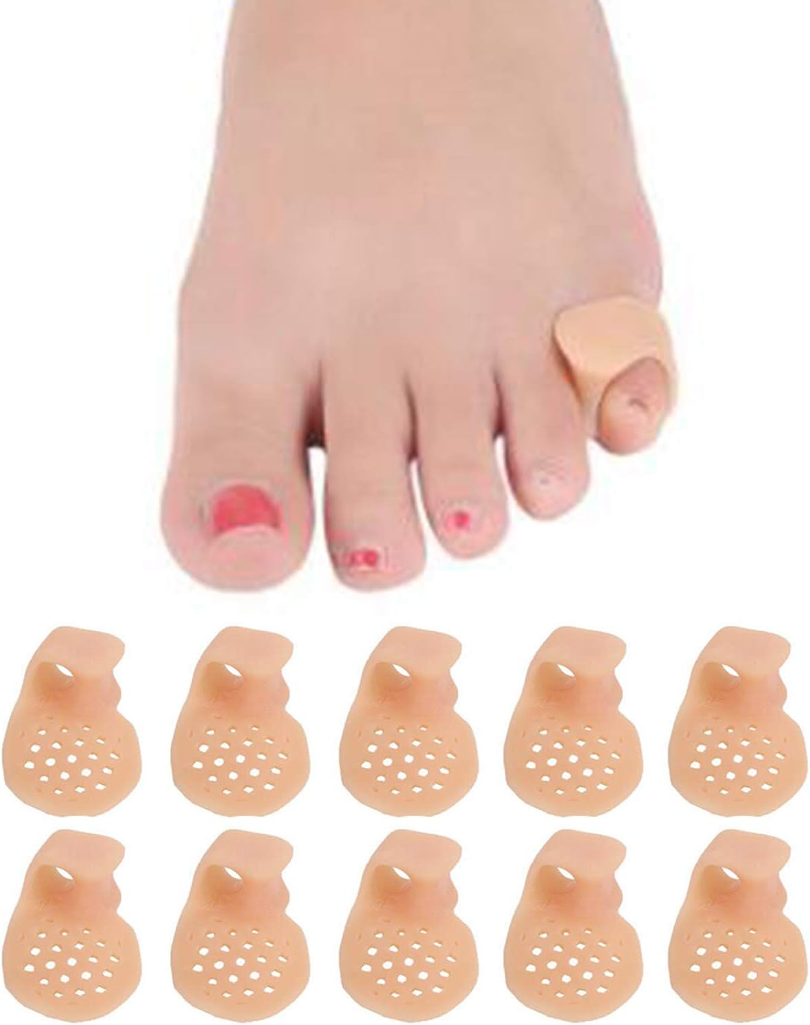 5 Pairs-Pinky Toe Cushion Splint, Gel Toe Separators, Little Toe Straightener with Loop, Pinky Toe Separators for Men Women, Prevent Blisters, Corn, Pain Relief (5 Pairs-Skin)