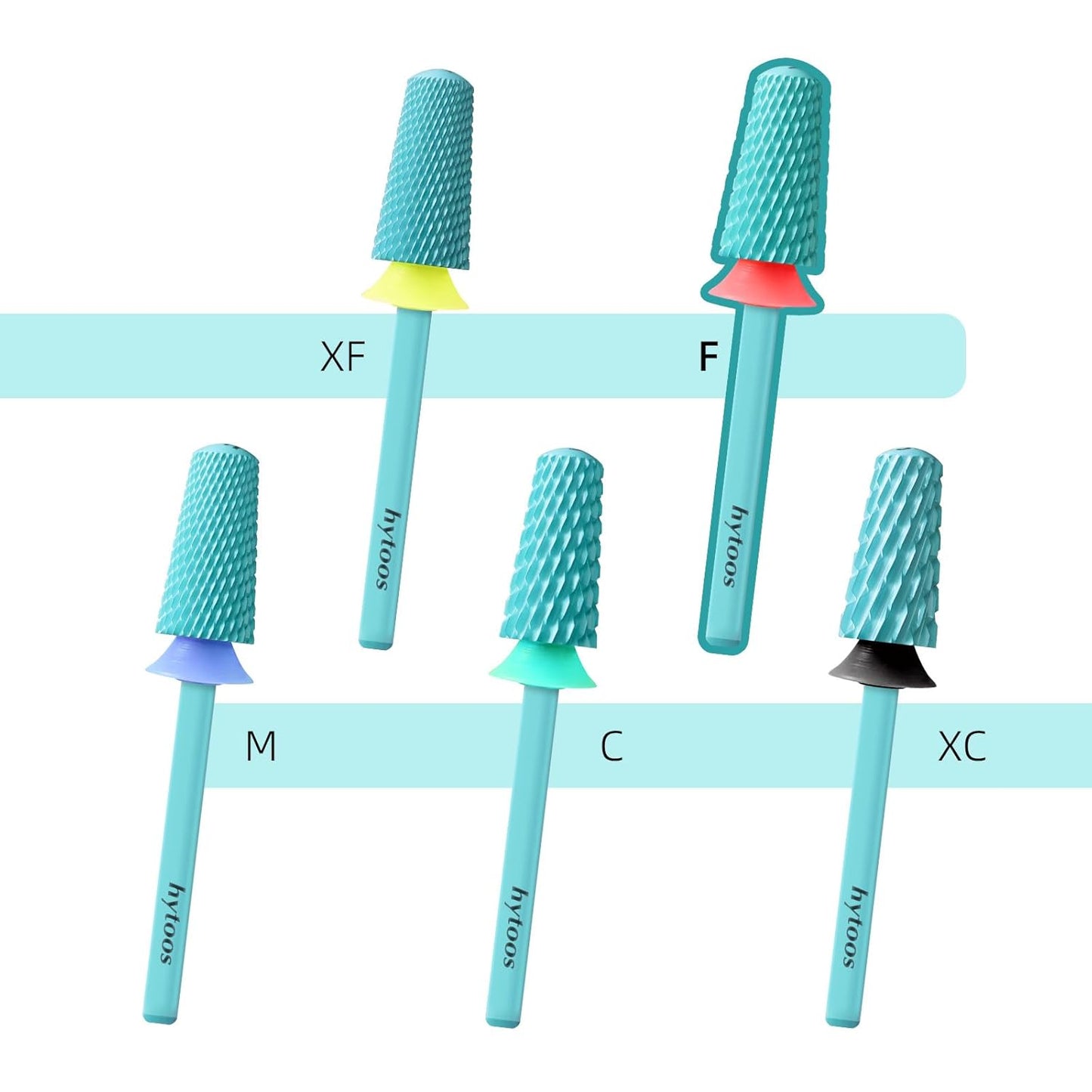Safety Tapered Nail Drill Bits, Green Coated Tungsten Carbide Rounded Barrel Nail Bit for Soft Gel & Base Removal, Manicure Tools Pro Electric File Drill Accessories, F