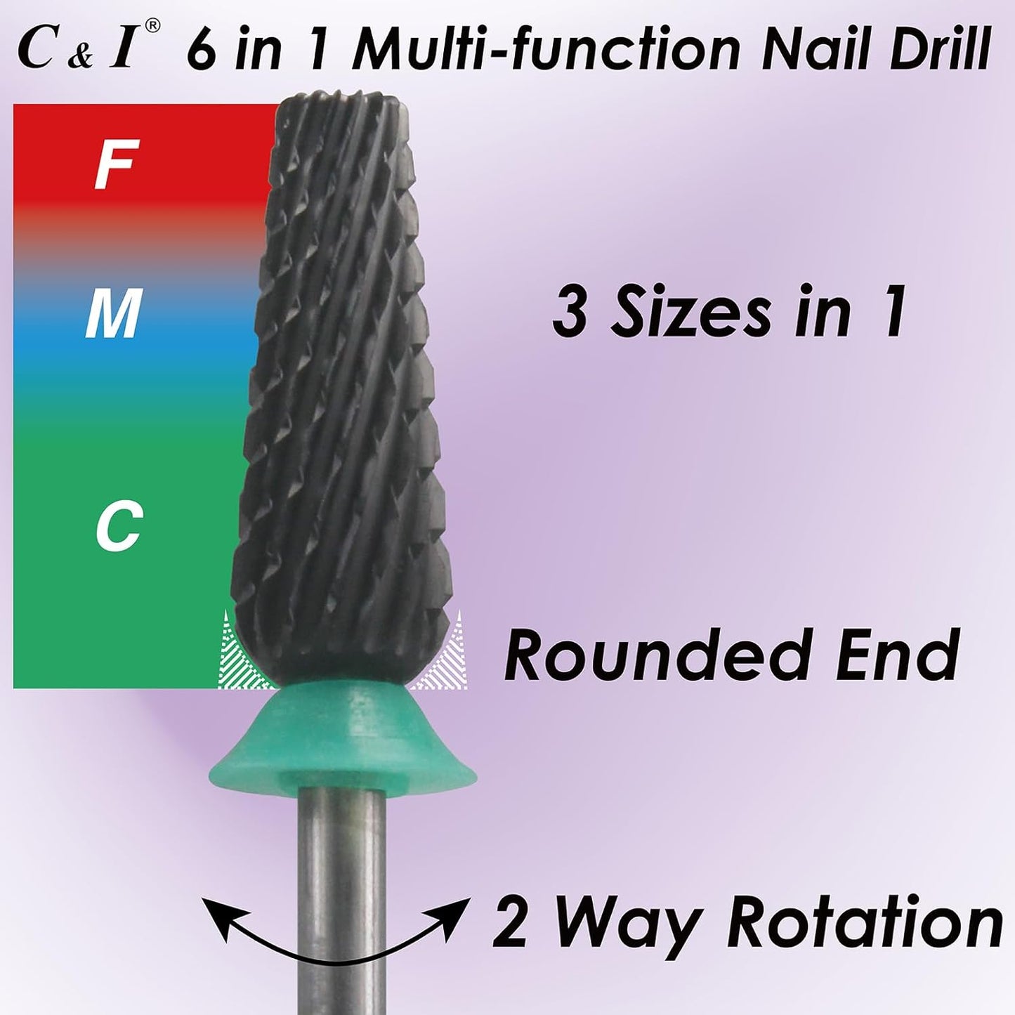 C & I Nail Drill Bit 6 in 1 Multi-function Rounded End E-file, Diamond Coat, CNC Overall Cut Nail Tools for Nail Techs Quick Remove Acrylic Nail Gels & Nail Art (Special Coat, Coarse -C)