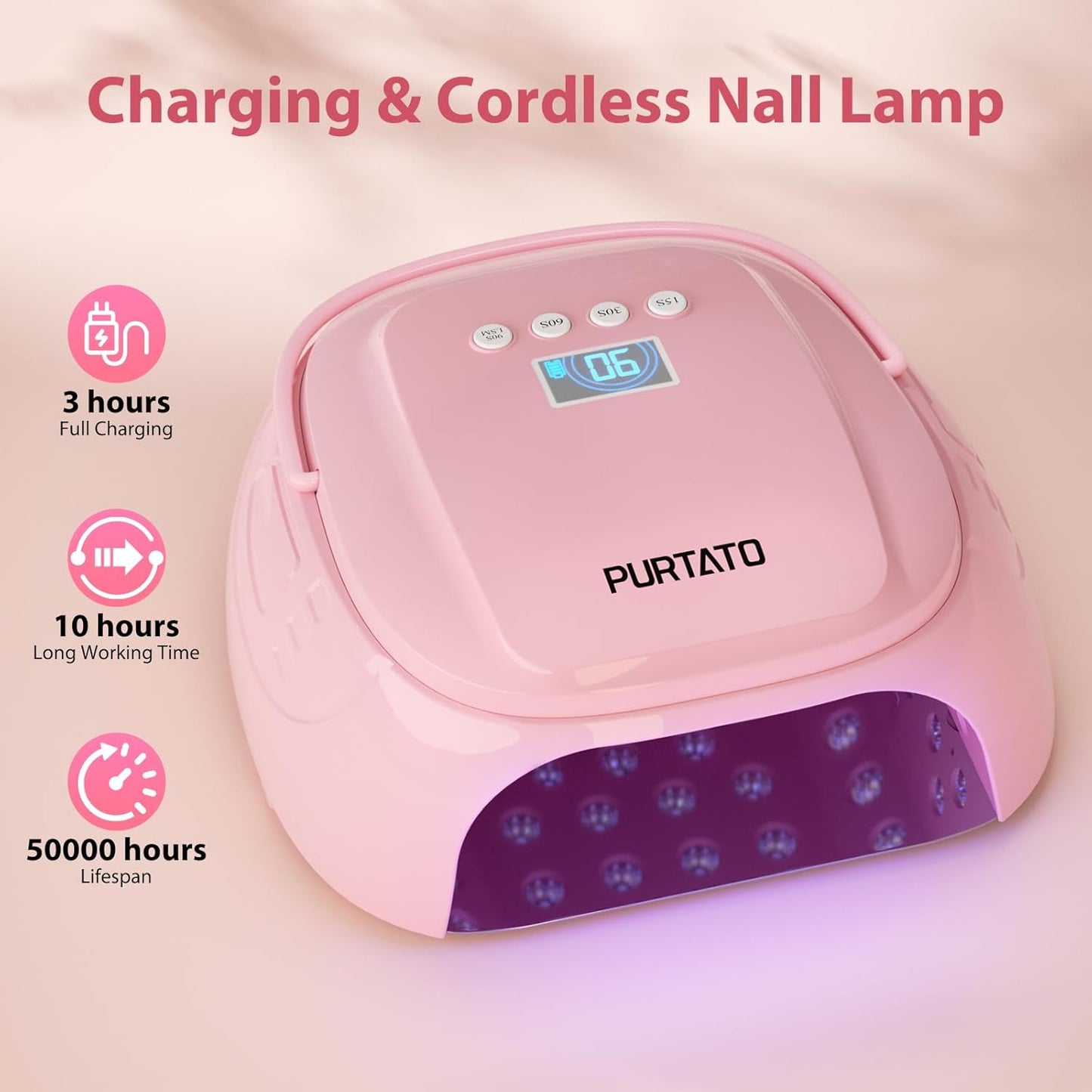 126W Cordless Rechargeable UV LED Nail Lamp, Fast Curing Gel Nail Dryer with 4 Timers, Portable Professional Nail Light for Salon and Home (Pink)