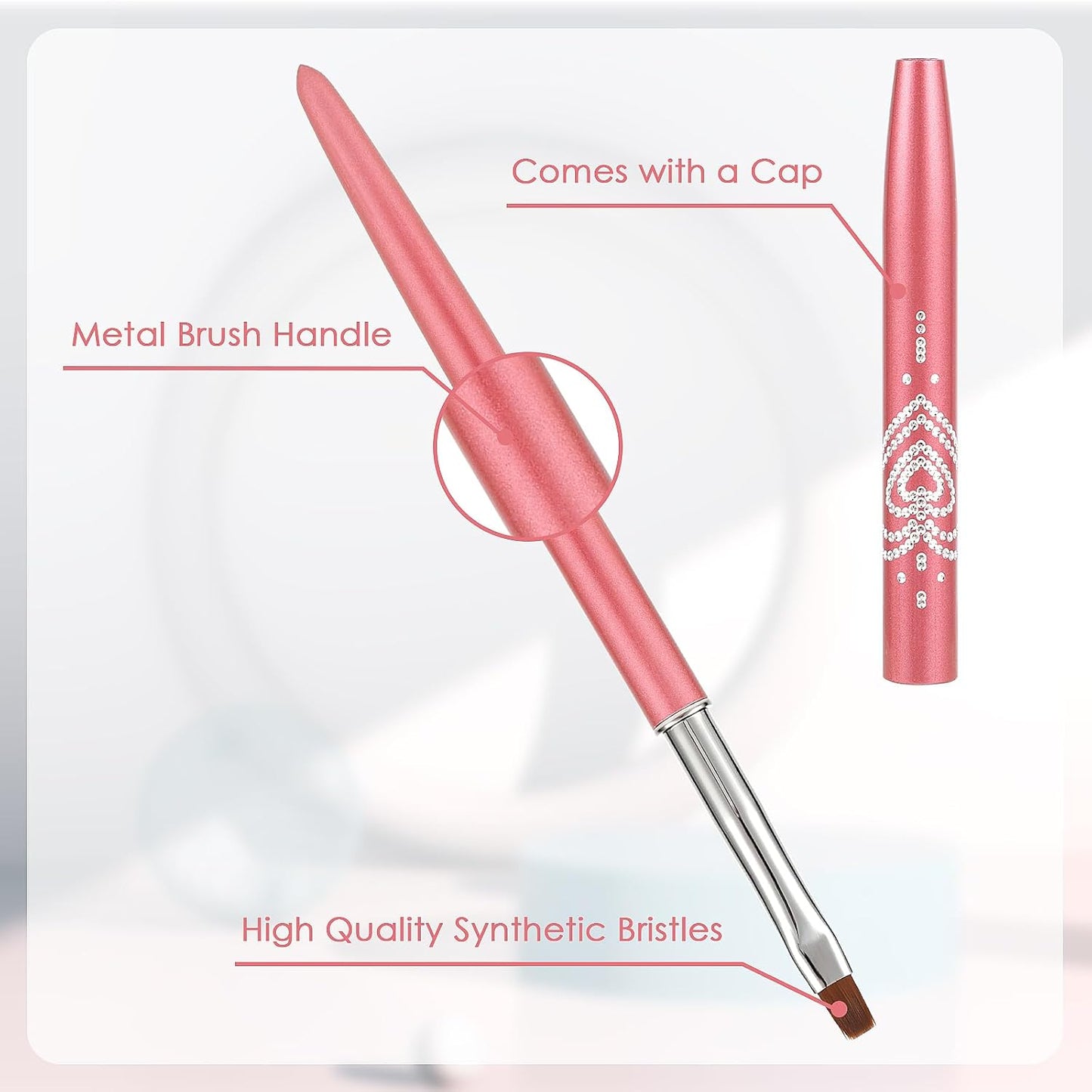 cobee Nail Clean Up Brush, 2PCS Nail Art Clean Up Brushes Nail Painting Brushes Nail Remover Brush Nail Pen Painting Tools for Nail Art Design Manicure Mistake Cleaning(Round, Angled, Rose Red)